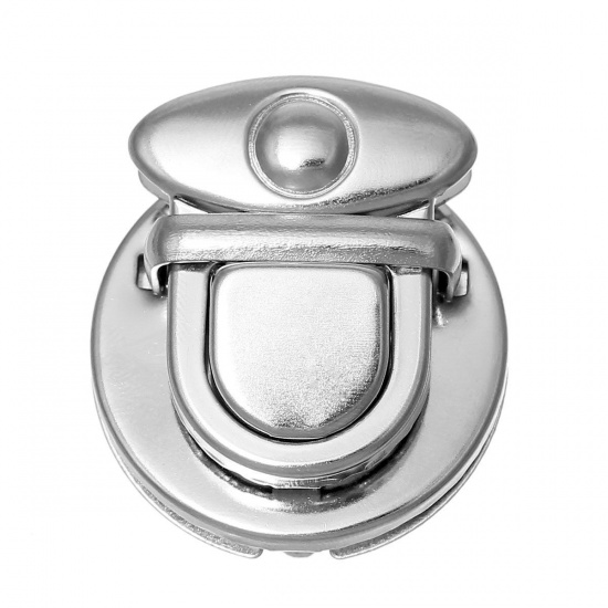 Picture of Iron Based Alloy Purse Handbag Lock Clasps Closure Silver Tone 3x2.5cm(1 1/8"x1") 3cm(1 1/8") Dia 3cm(1 1/8") Dia, 10 Sets(3 PCs/Set)