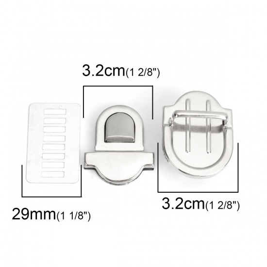 Picture of Iron Based Alloy Purse Handbag Lock Clasps Closure Silver Tone 4.6x3.4cm(1 6/8"x1 3/8") 4.4x3.5cm(1 6/8"x1 3/8") 4.1x3.4cm(1 5/8" x1 3/8"), 5 Sets(3 PCs/Set)
