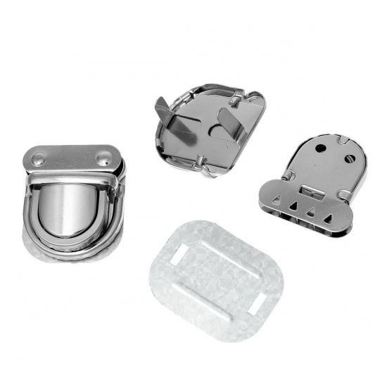 Picture of Iron Based Alloy Purse Handbag Lock Clasps Closure Silver Tone 4.6x3.8cm(1 6/8"x1 4/8") 4.3x3.8cm(1 6/8"x1 4/8") 4.1x3.7cm(1 5/8"x1 4/8"), 5 Sets(3 PCs/Set)