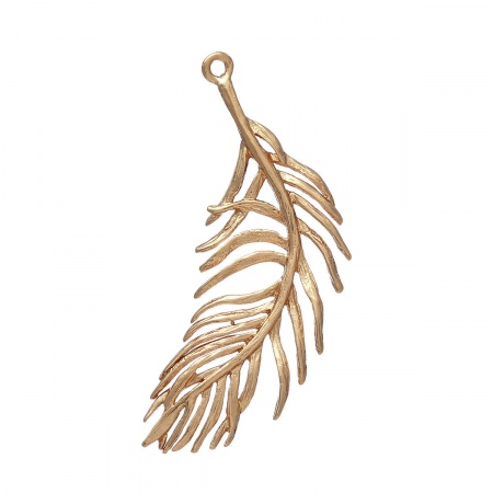 Latón Colgantes Color Oro de 14K Pluma 3.8cm x1.4cm(1 4/8" x 4/8") - 3.4cm x1.5cm(1 3/8" x 5/8"), 3 Unidades