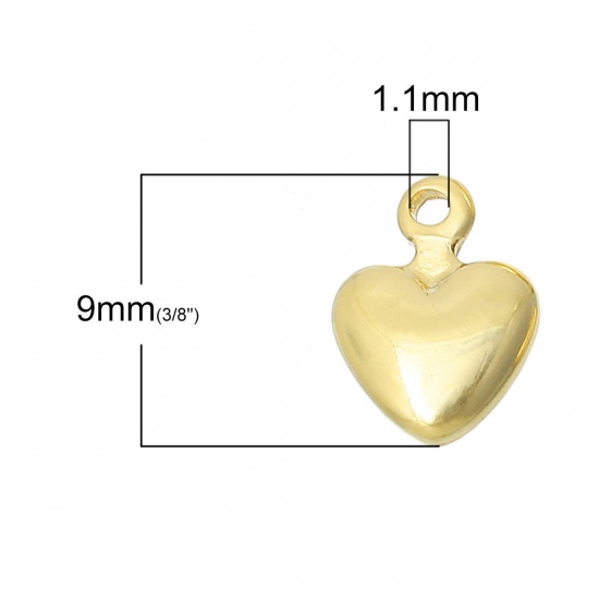 Bild von Messing Anhänger 14K Gold Herz 9mm x 7mm, 10 Stück