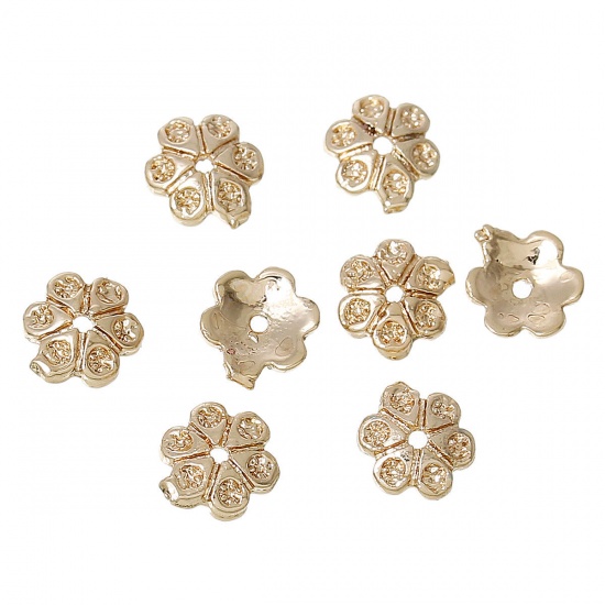 Picture of Brass Beads Caps Flower 14K Gold Color (Fit Beads Size: 6mm Dia.) 5mm x 4mm, 20 PCs                                                                                                                                                                           