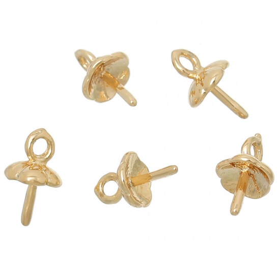 Picture of Brass Bail Beads With Loop For DIY Jewelry Making Findings 14K Gold Color Flower 6mm x 6mm, 20 PCs                                                                                                                                                            