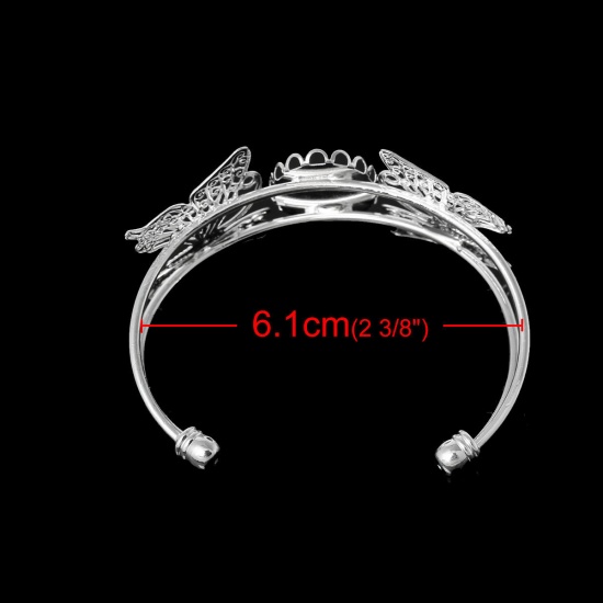 Picture of 1 Piece Zinc Based Alloy & Brass Cabochon Settings Open Cuff Bangles Bracelets Findings Butterfly Animal Silver Plated (Fits 26mm x 19mm) 16.5cm(6 4/8") long