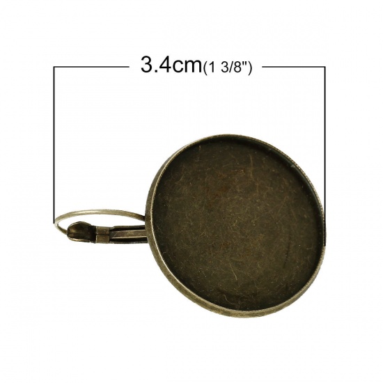 Picture of Brass Clip On Earring Cabochon Settings Round Antique Bronze (Fits 20mm Dia) 34mm(1 3/8") x 22mm( 7/8"), Post/ Wire Size: (20 gauge), 10 PCs