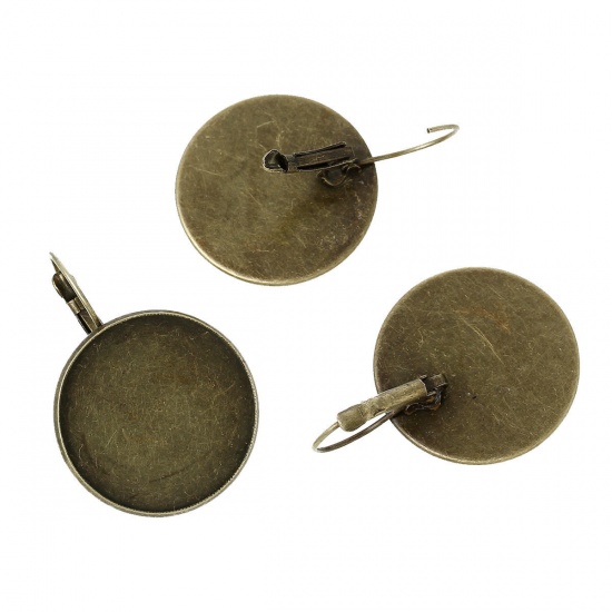 Picture of Brass Clip On Earring Cabochon Settings Round Antique Bronze (Fits 20mm Dia) 34mm(1 3/8") x 22mm( 7/8"), Post/ Wire Size: (20 gauge), 10 PCs