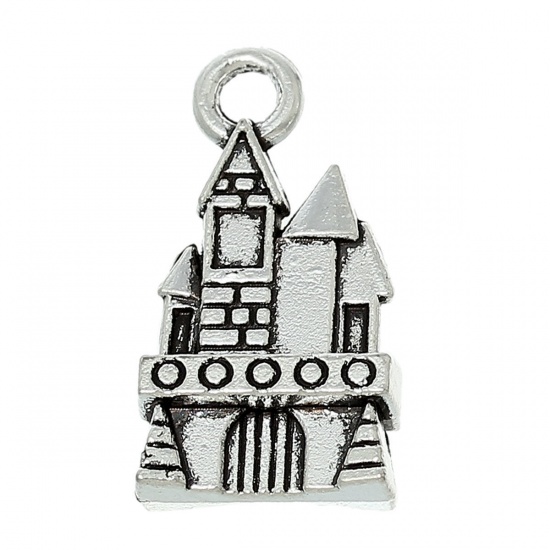 Image de Pendentifs en Alliage de Zinc Château  Argent Vieilli (Apparié avec Strass de ss4) A Incruster les Strass 21mm x 11mm, 20 Pcs