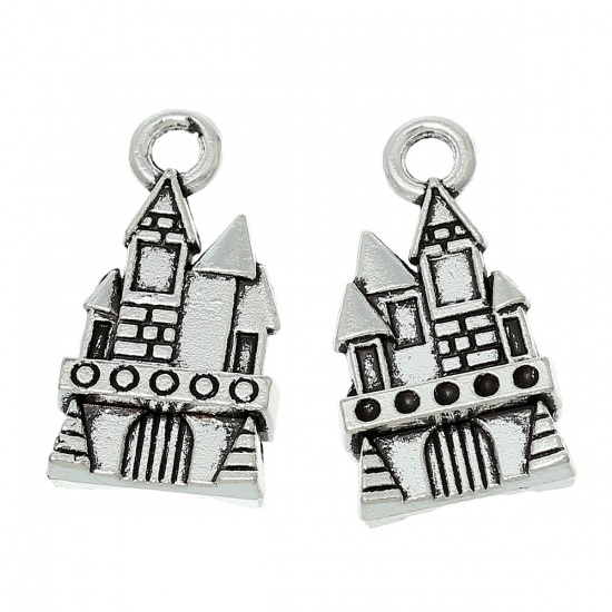 Image de Pendentifs en Alliage de Zinc Château  Argent Vieilli (Apparié avec Strass de ss4) A Incruster les Strass 21mm x 11mm, 20 Pcs