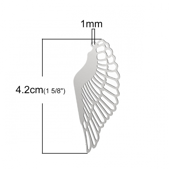 Immagine di Acciaio Inossidabile Charm Ciondoli Ali di Angela Tono Argento Filigrana 42mm x 19mm , 10 Pz