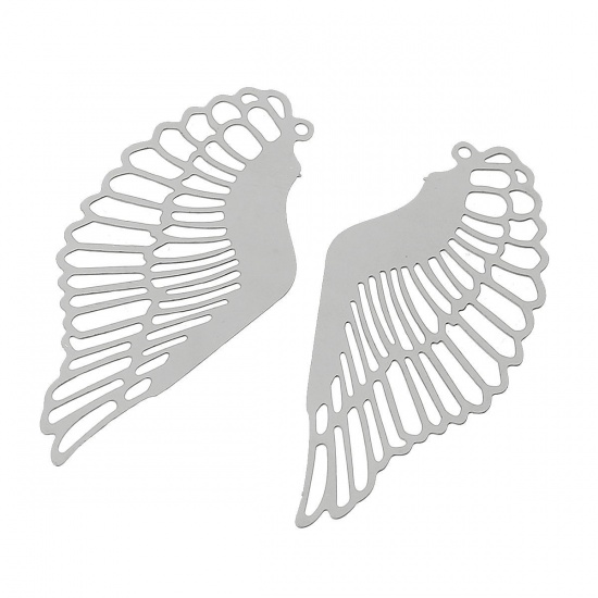 Immagine di Acciaio Inossidabile Charm Ciondoli Ali di Angela Tono Argento Filigrana 42mm x 19mm , 10 Pz