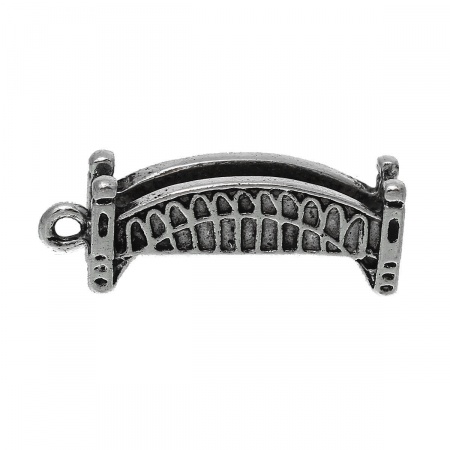 Zinc Metal Alloy Charm Pendants Bridge Antique Silver Color 24mm(1") x 8mm( 3/8"), 20 PCs