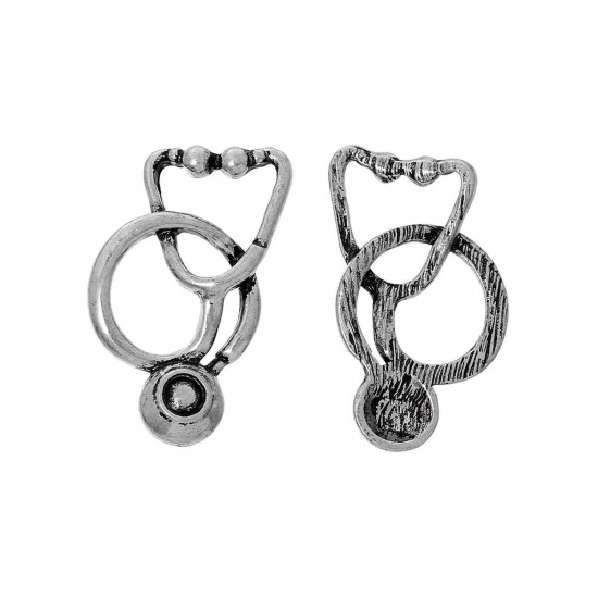 Picture of Zinc Based Alloy Medical Charms Antique Silver Color Stethoscope 29mm x 19mm, 1 Piece