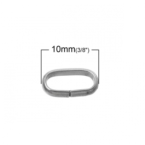 Picture of Stainless Steel Open Jump Rings Oval Silver Tone 10.0mm( 3/8") x 5.0mm( 2/8"), 200 PCs