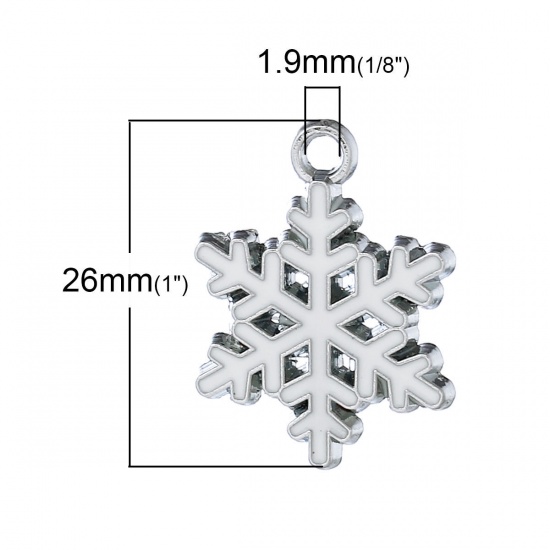 Picture of Zinc Based Alloy Charms Christmas Snowflake Silver Tone White Enamel 24mm x19mm(1" x 6/8"), 10 PCs