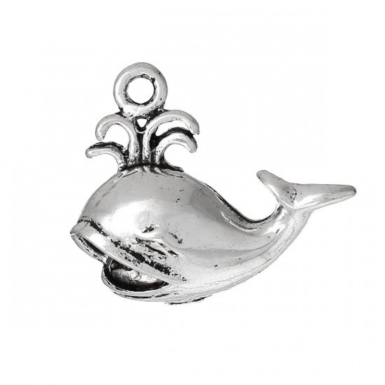 Image de Pendentif en Alliage de Zinc Animal Baleine Argent Vieilli 26mm x 22mm, 20 Pcs