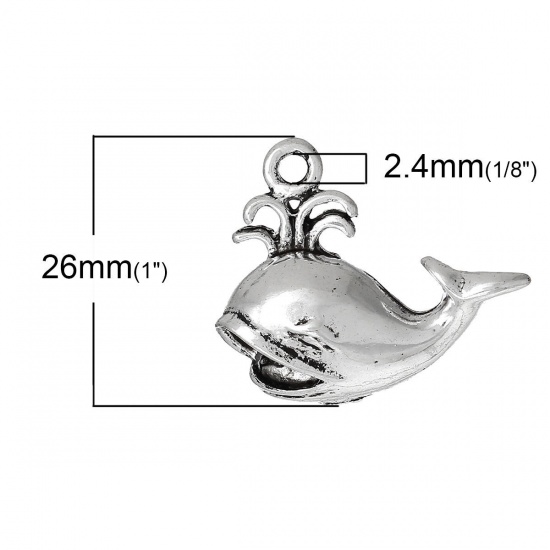 Image de Pendentif en Alliage de Zinc Animal Baleine Argent Vieilli 26mm x 22mm, 20 Pcs