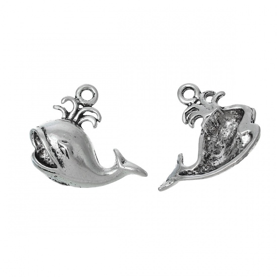 Image de Pendentif en Alliage de Zinc Animal Baleine Argent Vieilli 26mm x 22mm, 20 Pcs