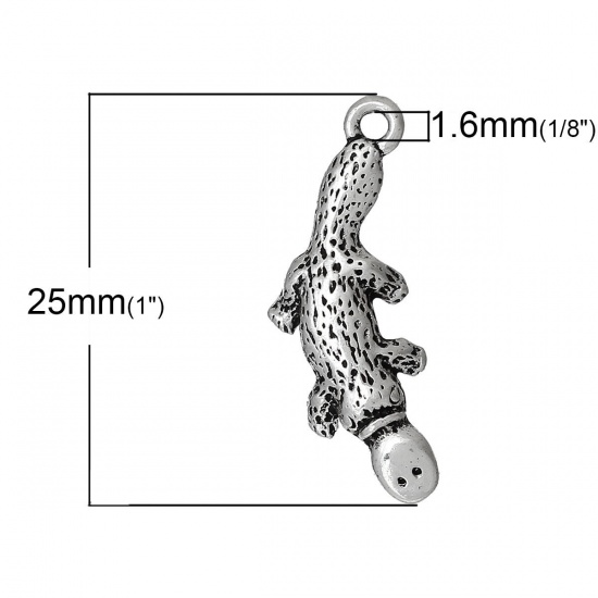 Image de Pendentifs en Alliage de Zinc Animal Ornithorynque Argent Vieilli 25mm x 10mm, 20 Pcs