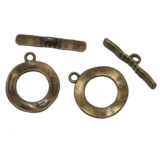 Picture of Zinc Based Alloy Toggle Clasps Round Antique Bronze 30mm x 5mm 27mm x 23mm, 30 Sets