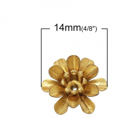 Immagine di Ottone Coppette Copriperla Fiore Colore di Ottone (Addetti 4mm Perline) 14mm x 13mm, 20 Pz                                                                                                                                                                    