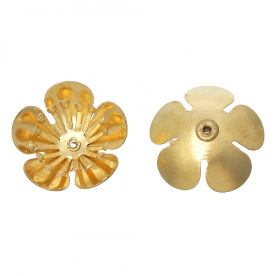 Immagine di Ottone Coppette Copriperla Fiore Colore di Ottone (Addetti 10mm Perline) 16mm x 16mm, 2 Pz                                                                                                                                                                    