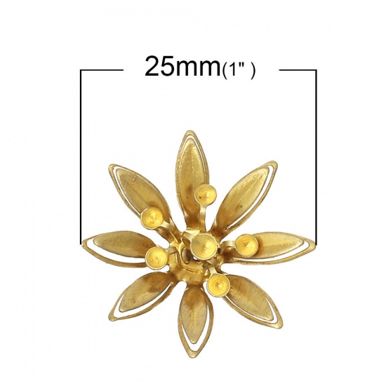 Picture of Brass Beads Caps Flower Brass Color (Can Hold ss9 ss10 Rhinestone) 25mm(1") x 25mm(1"), 2 PCs                                                                                                                                                                 