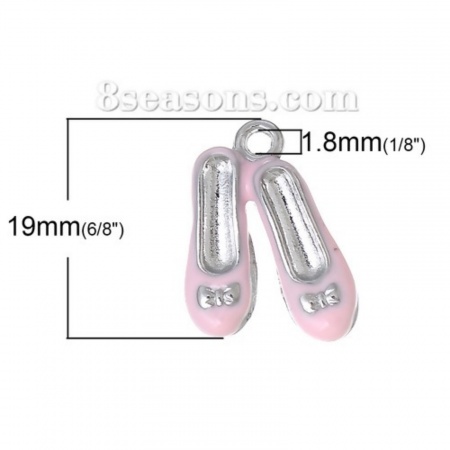 Zinc Based Alloy Charms Shoes Silver Tone Pink Enamel 19mm( 6/8") x 14mm( 4/8"), 10 PCs