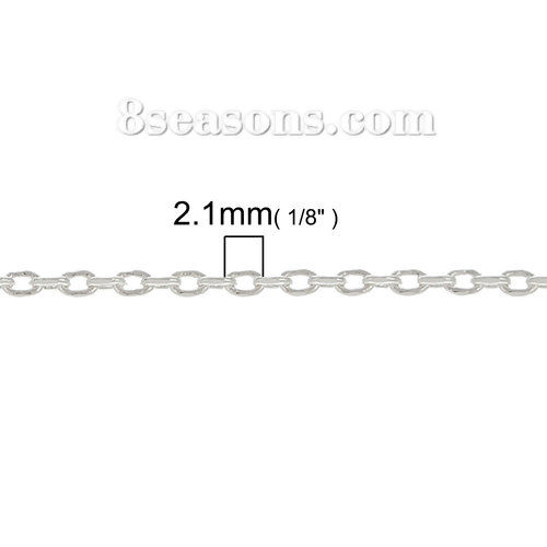 Picture of Zinc Basd Alloy Link Cable Chain Findings Silver Plated 2.1x1.6mm(1/8"x1/8"), 10 M