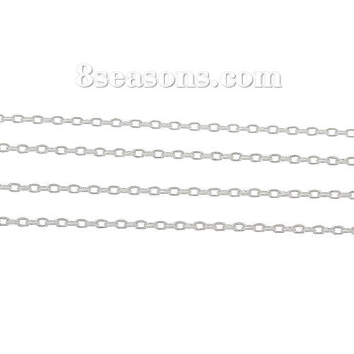 Picture of Zinc Basd Alloy Link Cable Chain Findings Silver Plated 2.1x1.6mm(1/8"x1/8"), 10 M