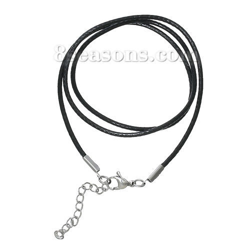 Picture of Wax Rope Cord Necklace Black Color 45.5cm(17 7/8") long, 2 PCs