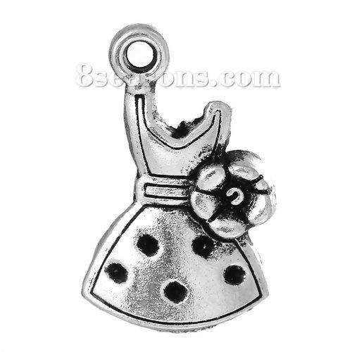 Picture of Zinc Based Alloy Charms Dress Antique Silver Color (Can Hold ss4 Rhinestone) Flower Carved 20mm( 6/8") x 12mm( 4/8"), 30 PCs
