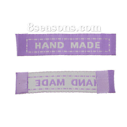 Image de Étiquette Imprimée TisséeDIY Scrapbooking Artisanat Applique Tissu pr Scrapbooking Polyester Rectangle Violet Gravé Caractère " Hand Made " 45mm x 10mm, 100 Pcs