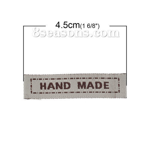 Immagine di Poliestere Etichette Stampate DIY Scrapbooking Craft Rettangolo Grigio Lettere Lettere" Hand Made " 45mm x 10mm, 100 Pz