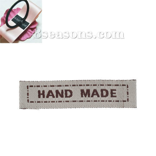 Immagine di Poliestere Etichette Stampate DIY Scrapbooking Craft Rettangolo Grigio Lettere Lettere" Hand Made " 45mm x 10mm, 100 Pz