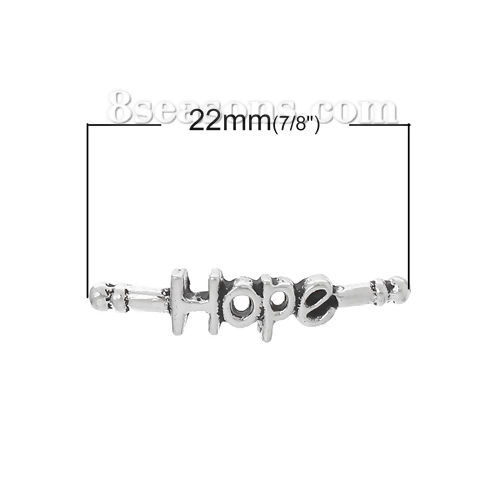 Picture of Zinc Based Alloy Connectors Antique Silver Color Message " Hope " 22mm x 5mm, 6 PCs