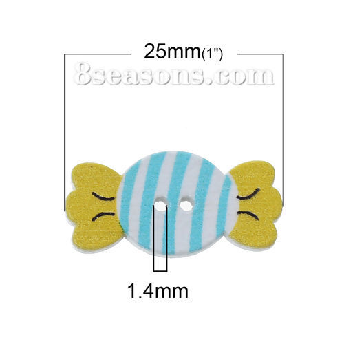 Изображение 10 ШТ натуральная древесина Пуговицы Скрапбукинг С двумя отверстиями Конфеты Случайный смешанный цвет 25мм x 12мм