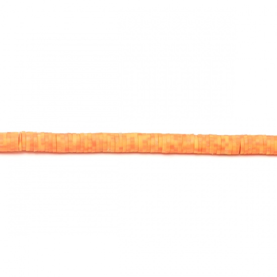 Image de Perles Heishi Katsuki en Pâte Polymère Rond Orange 4mm Dia, Taille de Trou: 1.1mm, 40.5cm - 40cm long, 3 Enfilades (Env. 330 - 350 PCs/Enfilade)