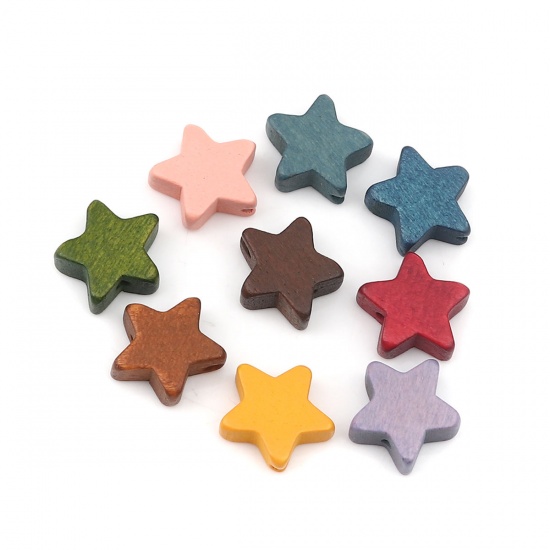 Picture of Wood Spacer Beads Pentagram Star Red About 15mm x 15mm, Hole: Approx 1.8mm, 20 PCs