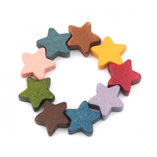Picture of Wood Spacer Beads Pentagram Star Red About 15mm x 15mm, Hole: Approx 1.8mm, 20 PCs