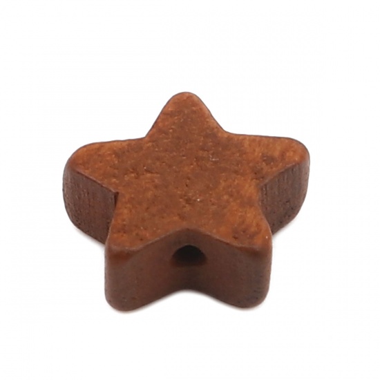 Bild von Holz Zwischenperlen Spacer Perlen Pentagramm Stern Braun Gelb ca. 15mm x 15mm, Loch: ca. 1.8mm, 20 Stück