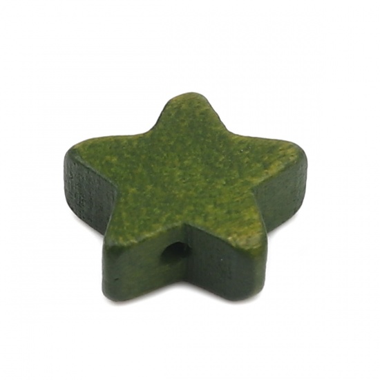 Immagine di Wood Spacer Beads Pentagram Star Olive Green About 15mm x 15mm, Hole: Approx 1.8mm, 20 PCs
