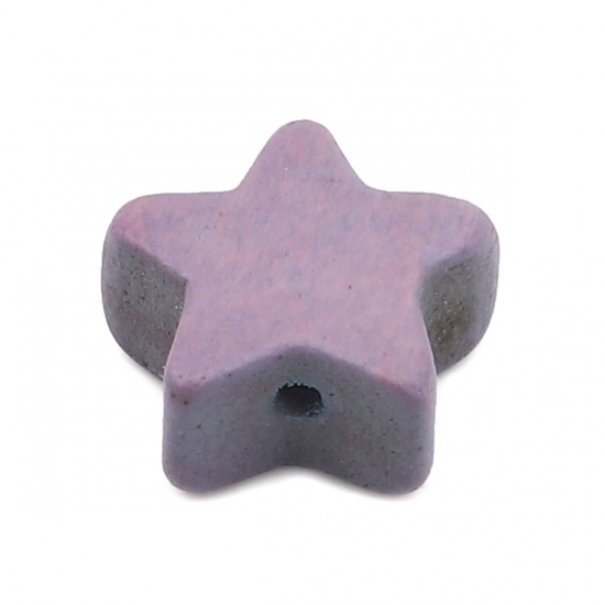 Immagine di Wood Spacer Beads Pentagram Star Purple About 15mm x 15mm, Hole: Approx 1.8mm, 20 PCs