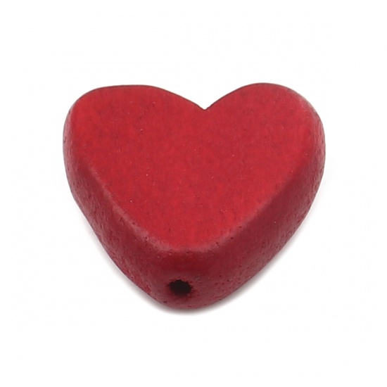 Picture of Wood Spacer Beads Heart Red About 15mm x 15mm, Hole: Approx 1.8mm, 20 PCs