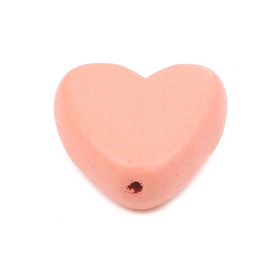 Picture of Wood Spacer Beads Heart Peach Pink About 15mm x 15mm, Hole: Approx 1.8mm, 20 PCs