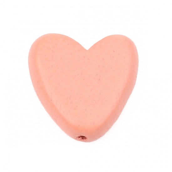 Picture of Wood Spacer Beads Heart Peach Pink About 15mm x 15mm, Hole: Approx 1.8mm, 20 PCs
