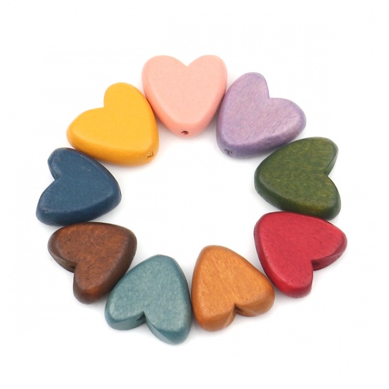Picture of Wood Spacer Beads Heart Orange About 15mm x 15mm, Hole: Approx 1.8mm, 20 PCs