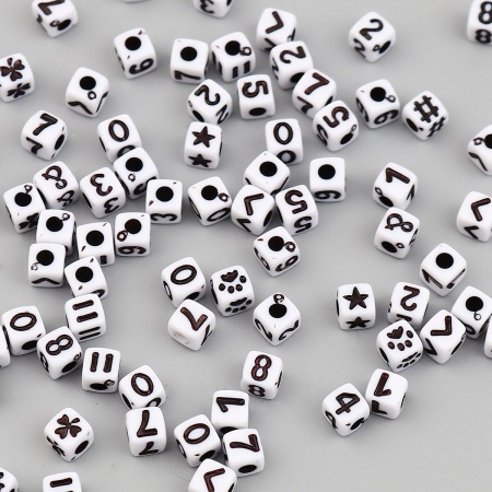 Acrylic Beads Square Black & White At Random Pattern About 5mm x 5mm, Hole: Approx 2mm, 1000 PCs