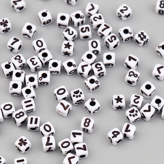 Picture of Acrylic Beads Square Black & White At Random Pattern About 5mm x 5mm, Hole: Approx 2mm, 1000 PCs
