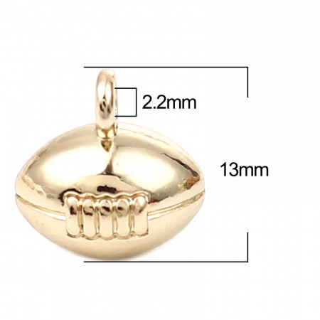 Lega di Zinco Sport Charms Rugby 16K Vero Oro Placcato 13mm x 13mm , 5 Pz