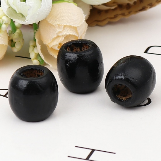 Picture of Hinoki Wood Spacer Beads Barrel Black About 17mm x 16mm, Hole: Approx 7mm, 200 PCs